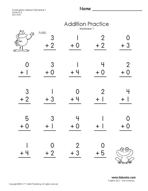 Worksheet For Kindergarten Math Addition