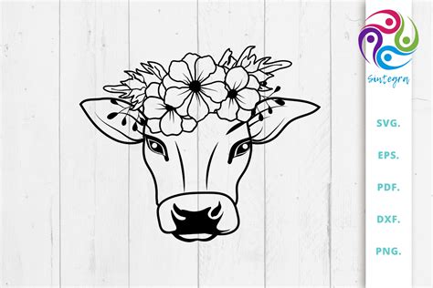 Cow With Flower Crown Svg Files Svg File Free Svg Cut Files