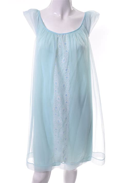 Miss Elaine Vintage Blue Chiffon Peignoir Nightgown And Robe Modig
