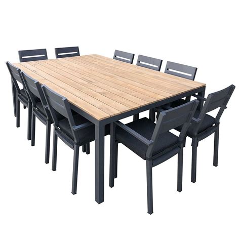 Tuscany 10 Seat Teak Top Dining Table And Aluminium Chairs Alfresco