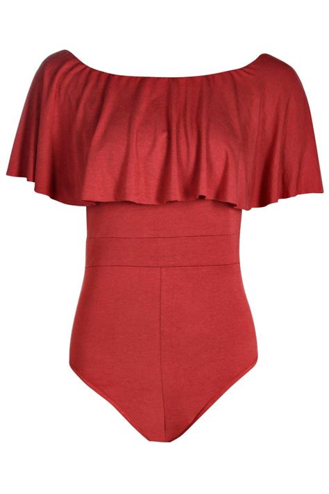 Boohoo Womens Tanya Off The Shoulder Ruffle Bodysuit Ebay