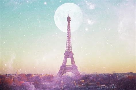 I Love Pink Paris Eiffel Tower Full Moon Digital Art By Emiliano