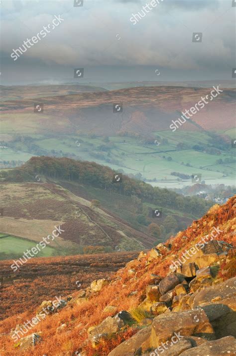 Rocks Moorland Habitat Across Valley Sunrise Editorial Stock Photo