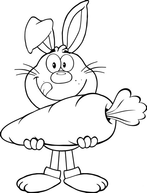 Coloring Pages Hungry Rabbit Holding A Big Carrot Coloring Page