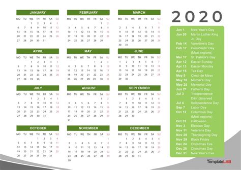 Free Printable 2020 Calendar With Holidays Free Letter Templates