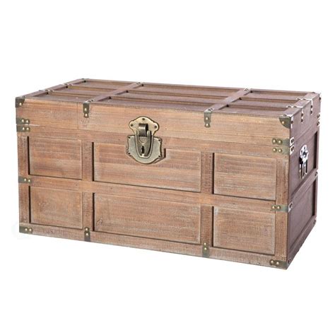 Vintiquewise Wooden Rectangular Lined Rustic Storage Trunk With Latch