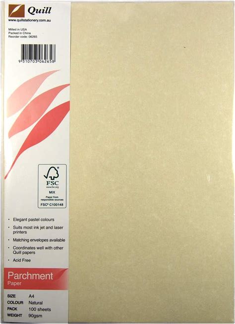 Quill Parchment Paper 90gsm A4 Pack 100 Natural Item No