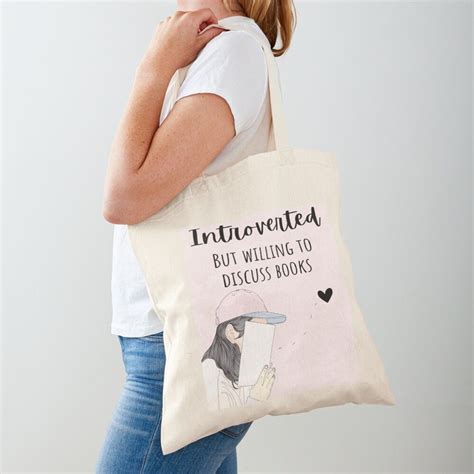 Introverted But Willing To Discuss Books Girl With Book Tote Bag By Dollfacedesign Printed