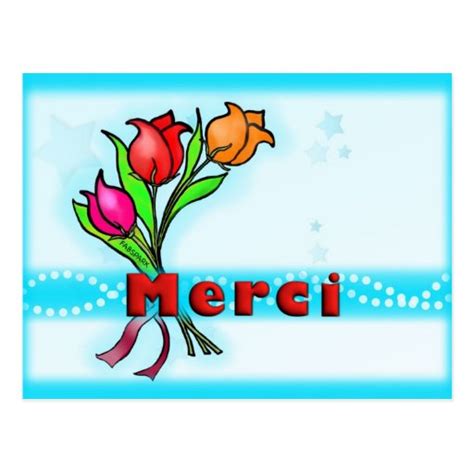 Merci French Thank You Cute Cartoon Flowers Postcard Zazzle