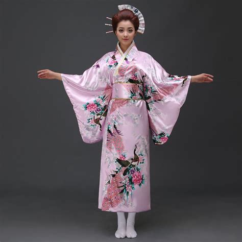 Pink Traditional Japanese Womens Satin Kimono Bath Gown Yukata With Obi Dress Clothing Mujeres