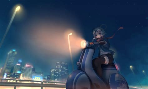 Female Anime Character Riding Motor Scooter Illustration Hd Wallpaper