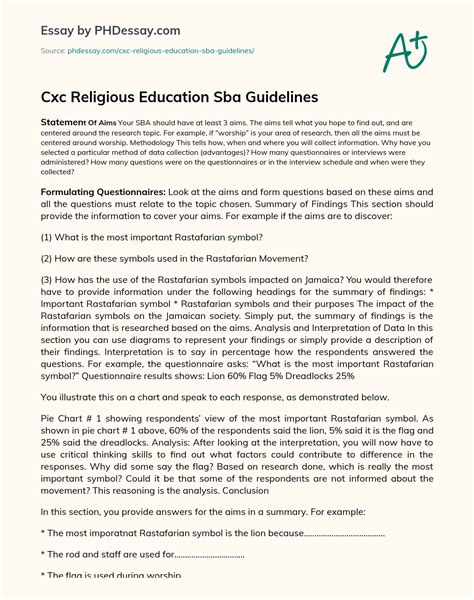 Cxc Religious Education Sba Guidelines Summary Example 600 Words