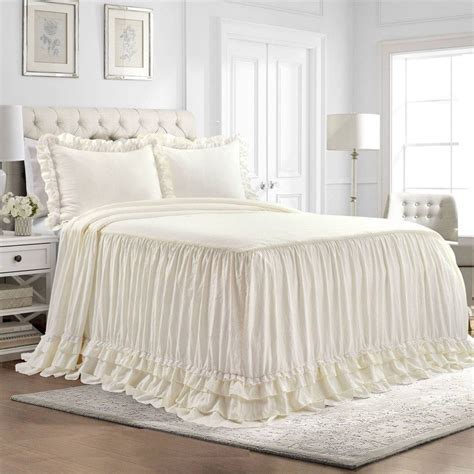 3pc King Ella Lace Ruffle Bedspread Set Ivory Lush Décor Bed