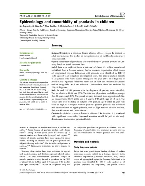 Pdf Epidemiology And Comorbidity Of Psoriasis In Children Enno