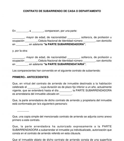 Contrato De Subarriendo Modelo En Formatos Word Y PDF
