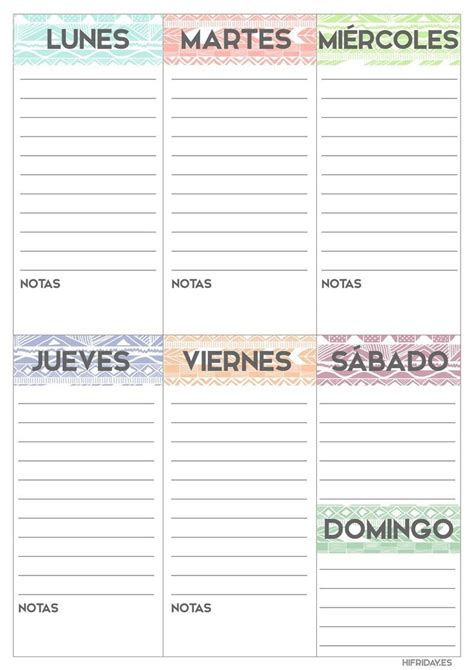 Planificador semanal para imprimir descargable gratis y en español Planificador semanal para