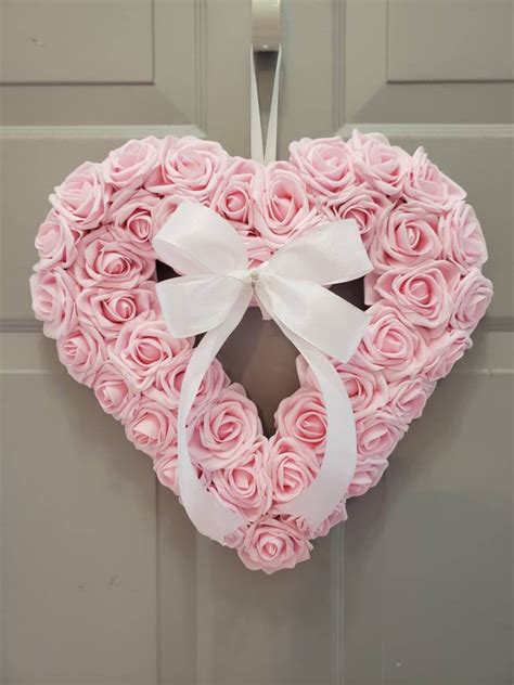 Valentine Day Wreath Spring Rose Heart Wreath Pink Door Etsy