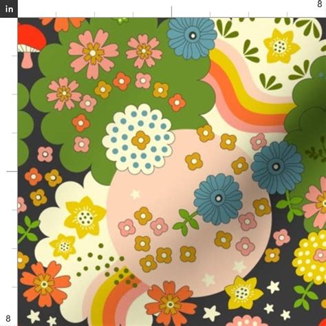 Psychedelic Flower Power Fabric Cosmic Flowering By Etsy