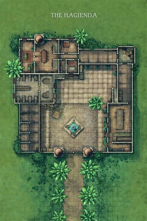 The Hacienda Courtyard And Interior Battle Map 30x45 Dndmaps