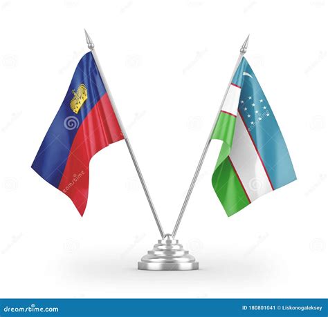 Uzbekistan And Liechtenstein Table Flags Isolated On White 3d Rendering Stock Illustration