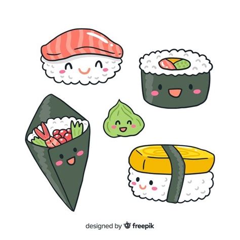 Download Hand Drawn Kawaii Sushi Collection For Free In 2020 Cute