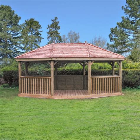 6m Premium Oval Wooden Gazebo With Cedar Roof And Benches Forest Garden