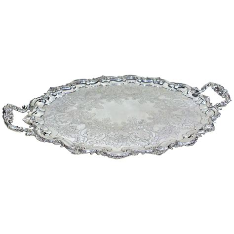 Large Ornate Antique Oval Silver Plated Serving Tray Silver Serveware