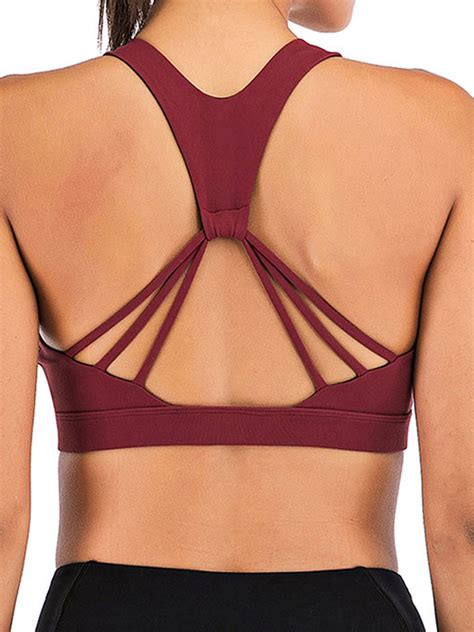 Womens Yoga Bra Tops Activewear Strappy Sports Bra Cross Back Workout Blackbluewhitewine Red