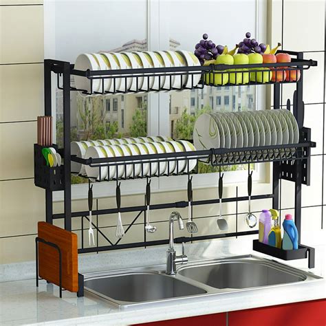Over Sink Dish Drying Rack Stainless Steel Stable Adjustable Dish