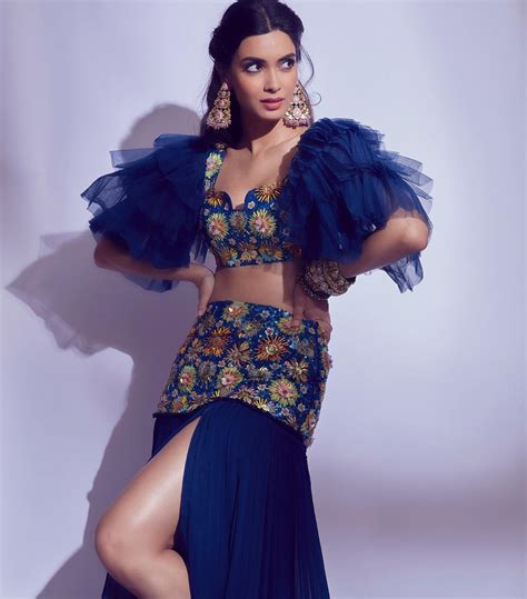 diana penty looked gorgeous in a navy blue embroidered skirt and blouse fashion diana penty