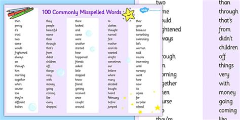 100 Most Misspelled Words Commonly Misspelled Words List