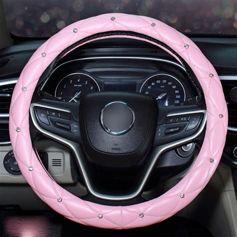 Pink Car Steering Wheel Cover 38cm15 Deluxe Pu Leather Bling Diamond