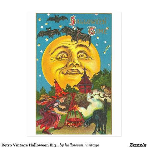 Retro Vintage Halloween Big Moon Halloween Postcard