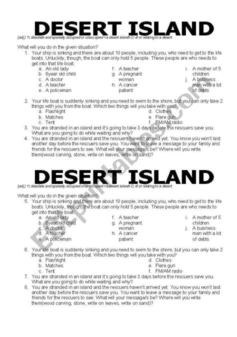 Desert Island Esl Worksheet By Ninabonita