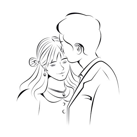 Line Drawing Kissing Forehead Couple Kissing Drawing Couple Drawing