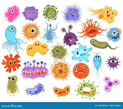 Set Of Microbes Collection Of Cartoon Viruses Vector Illustration Of