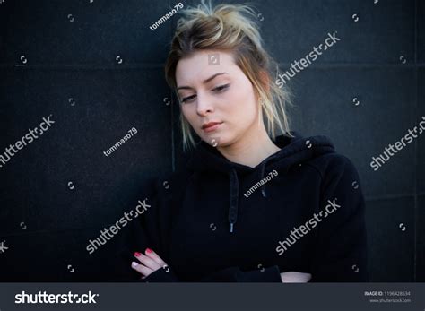 Alone Sad Girl Portrait On Black Stock Photo 1196428534 Shutterstock