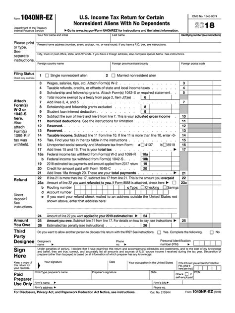 1040nrez Form 2018 Fill Out And Sign Printable Pdf Template Signnow