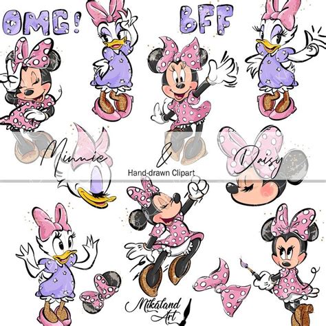 Minnie Mouse Daisy Duck Best Friends Forever Hand Drawn Clip Etsy