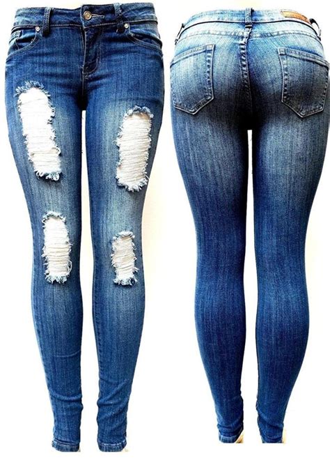 Premium Womens Blue Denim Stretch Jeans Destroy Skinny Ripped Distressed Pants Shop2online