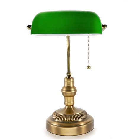 Buy Traditional Bankers Lamp Brass Base Handmade Emerald Green Glass Shade Vintage Office