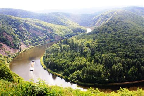 Beautiful View On The Saar River Loop At Mettlach Germany Stock Photo