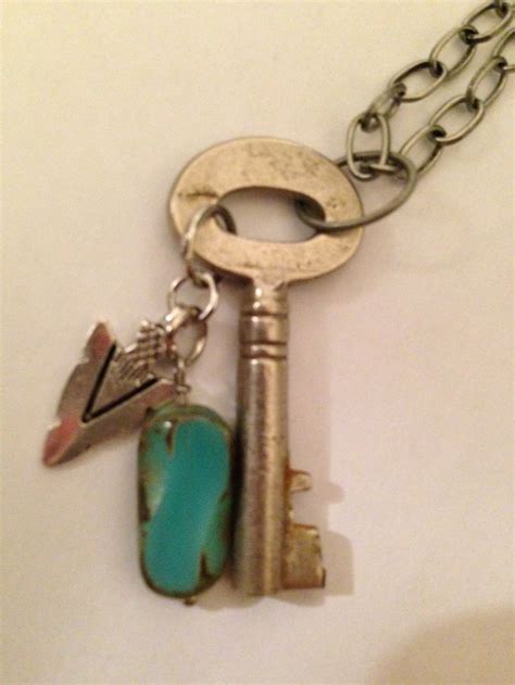 Vintage Key Necklace With Arrowhead And Turquoise Stone Bead 17 All