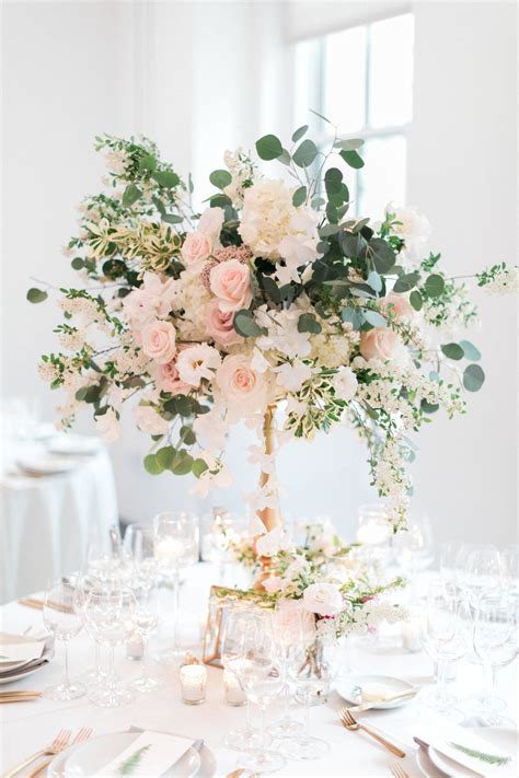 Tall Wedding Centerpiece Cream And Blush Color Palette With Gold
