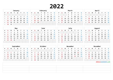 Free Printable 2022 Yearly Calendar With Week Numbers 6 Templates