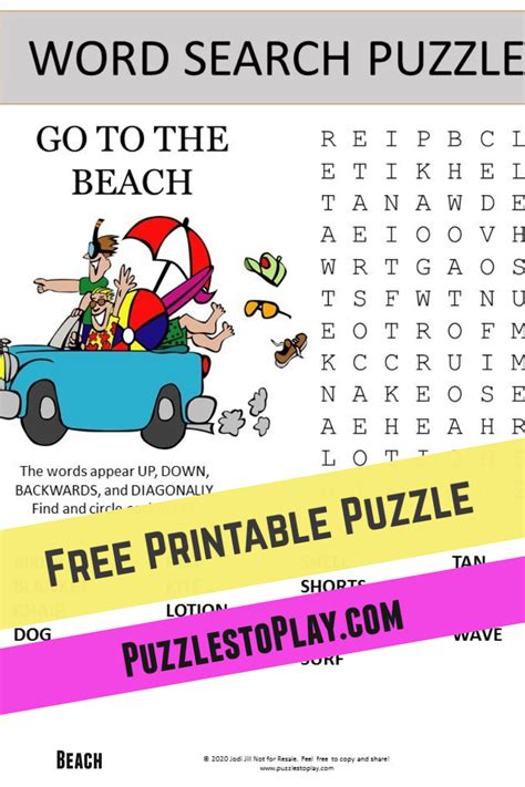 Beach Word Search Puzzle In 2020 Beach Words Free Printable Puzzles