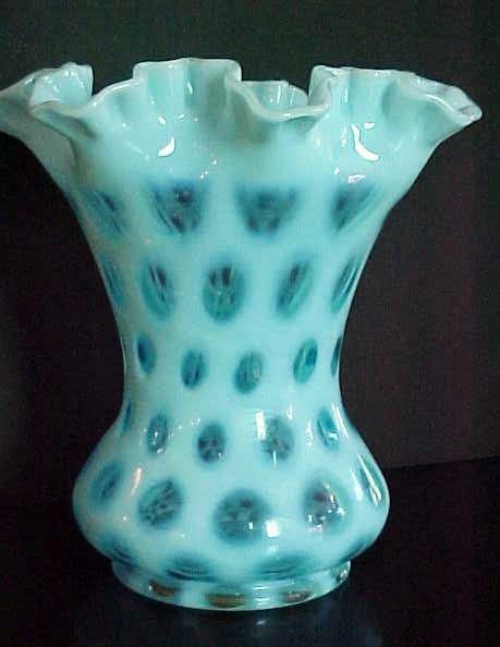 Fenton Art Glass Vase Blue Opalescent Coin Dot 8 1 2 Inch Fenton