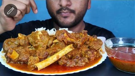 Spicy Oily Mutton Nalli Curry Eating With Rice Mutton Bone Marrow