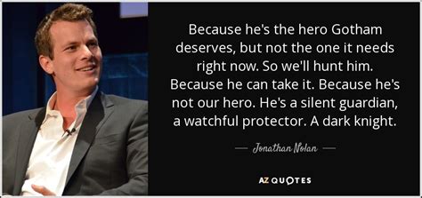 Because he's not a hero. Jonathan Nolan quote: Because he's the hero Gotham deserves, but not the one...