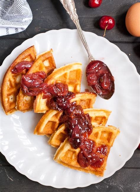 Crispy Vanilla Waffles With Cherry Compote Neighborfood